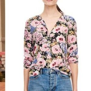 Rebecca Taylor 100% Raw Silk Lavinia Rose Print Top